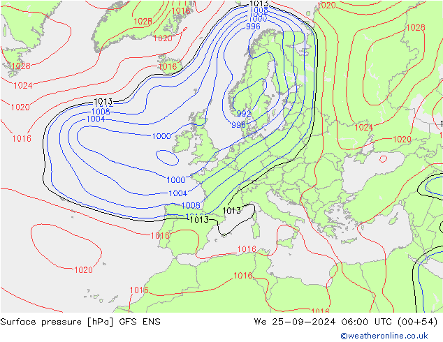 pression de l'air GFS ENS mer 25.09.2024 06 UTC