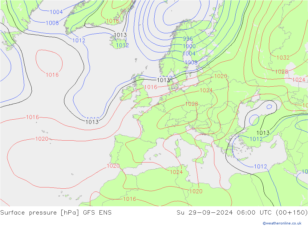 Surface pressure GFS ENS Su 29.09.2024 06 UTC