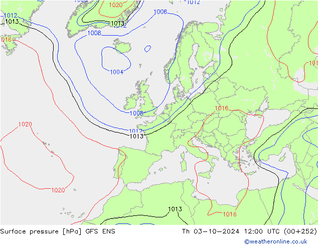 Surface pressure GFS ENS Th 03.10.2024 12 UTC