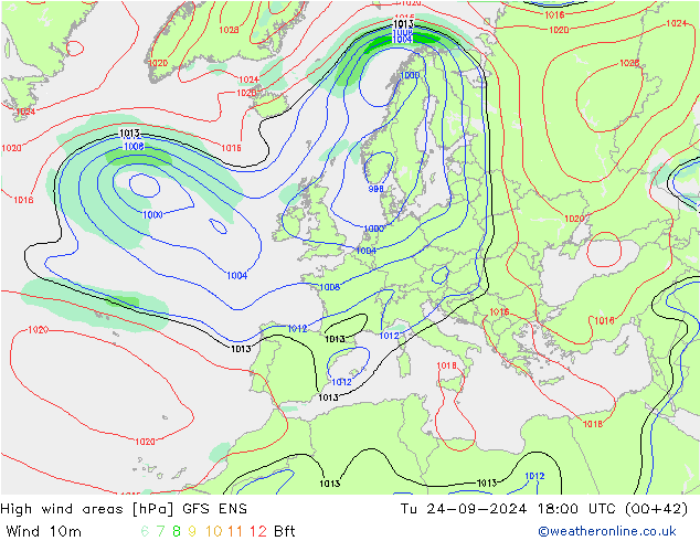 High wind areas GFS ENS  24.09.2024 18 UTC