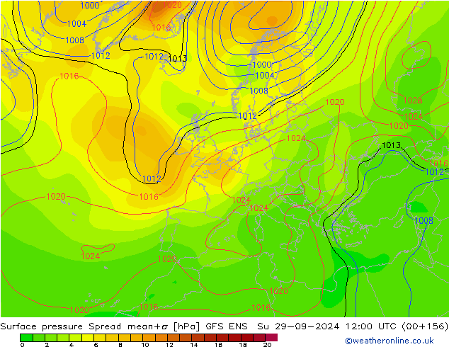 Surface pressure Spread GFS ENS Su 29.09.2024 12 UTC