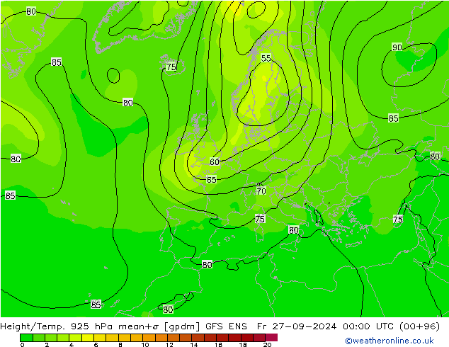 Height/Temp. 925 hPa GFS ENS Fr 27.09.2024 00 UTC