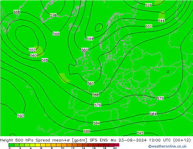 Height 500 hPa Spread GFS ENS Mo 23.09.2024 12 UTC