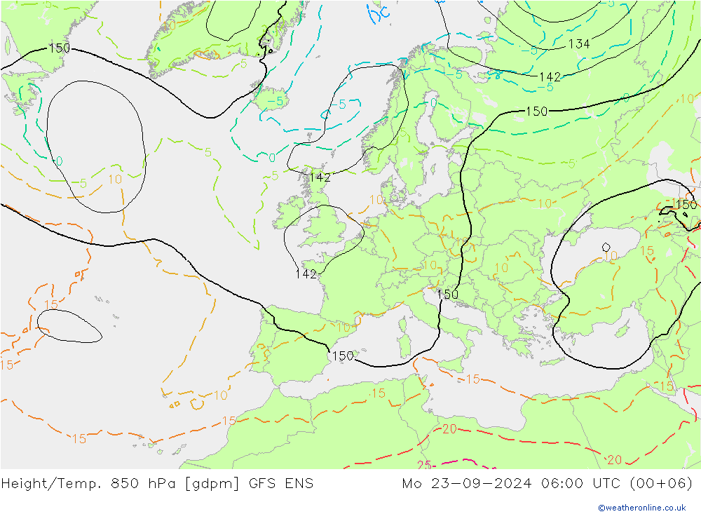 Height/Temp. 850 hPa GFS ENS pon. 23.09.2024 06 UTC