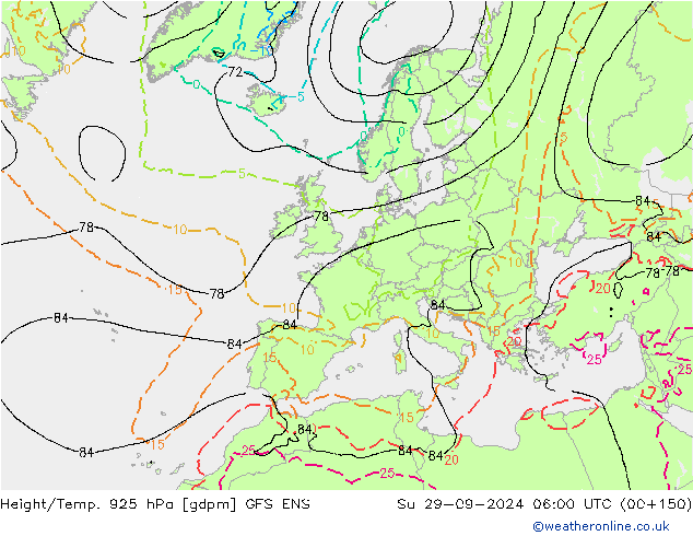 Height/Temp. 925 hPa GFS ENS nie. 29.09.2024 06 UTC