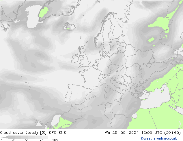 Wolken (gesamt) GFS ENS Mi 25.09.2024 12 UTC