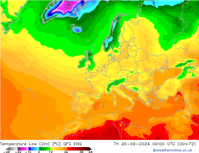 Temperature Low (2m) GFS ENS Th 26.09.2024 00 UTC