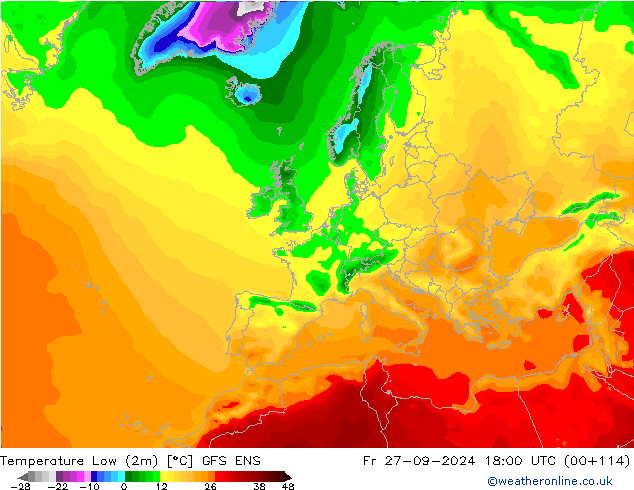 température 2m min GFS ENS ven 27.09.2024 18 UTC