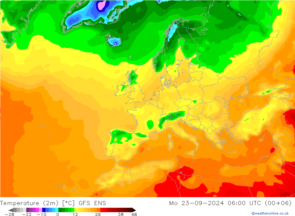 Temperature (2m) GFS ENS Po 23.09.2024 06 UTC