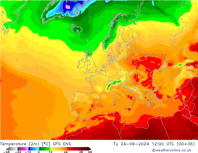 Sıcaklık Haritası (2m) GFS ENS Sa 24.09.2024 12 UTC