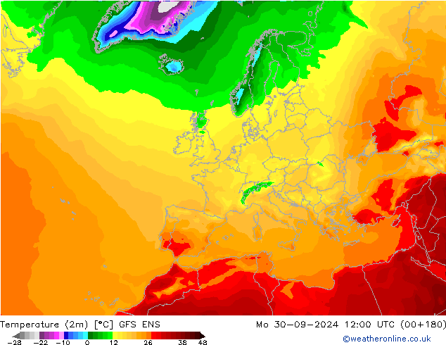 Temperatura (2m) GFS ENS lun 30.09.2024 12 UTC