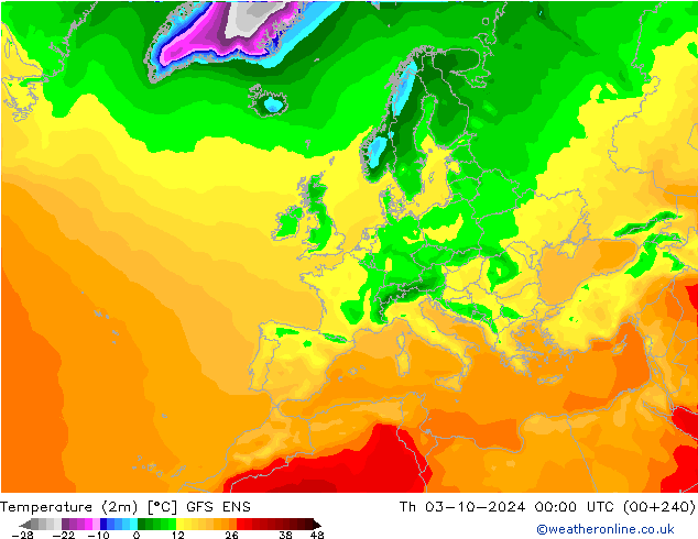 Temperature (2m) GFS ENS Th 03.10.2024 00 UTC