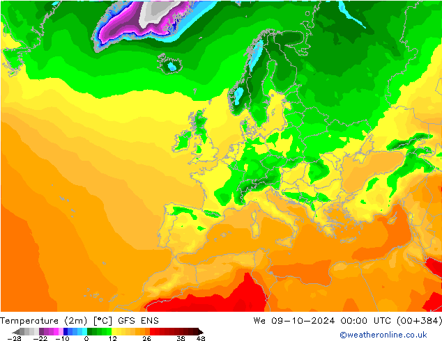 Temperaturkarte (2m) GFS ENS Mi 09.10.2024 00 UTC