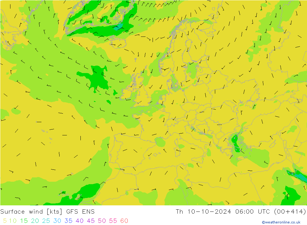 Vento 10 m GFS ENS gio 10.10.2024 06 UTC