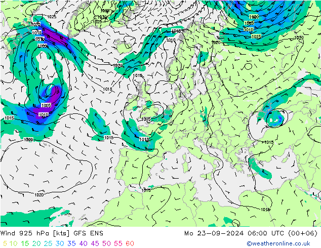 风 925 hPa GFS ENS 星期一 23.09.2024 06 UTC