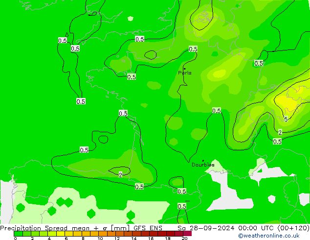 Precipitation Spread GFS ENS Sa 28.09.2024 00 UTC