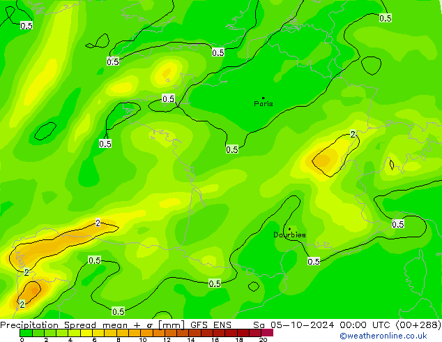 Précipitation Spread GFS ENS sam 05.10.2024 00 UTC