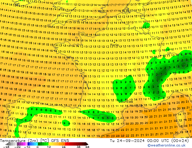 Temperatura (2m) GFS ENS Ter 24.09.2024 00 UTC