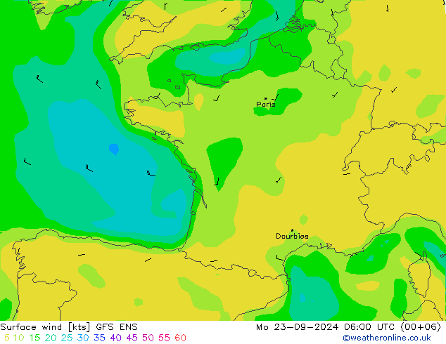 wiatr 10 m GFS ENS pon. 23.09.2024 06 UTC