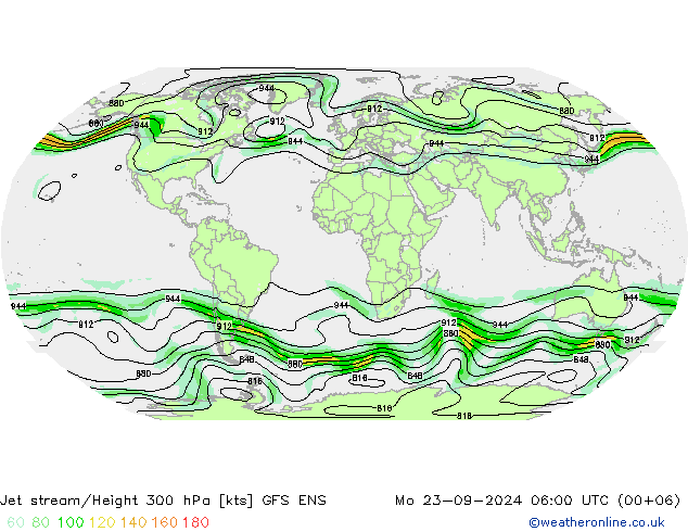 Jet stream/Height 300 hPa GFS ENS Mo 23.09.2024 06 UTC