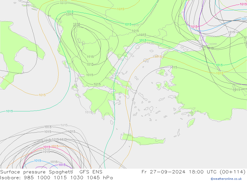 Atmosférický tlak Spaghetti GFS ENS Pá 27.09.2024 18 UTC