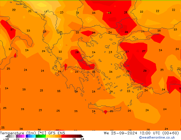 température (2m) GFS ENS mer 25.09.2024 12 UTC