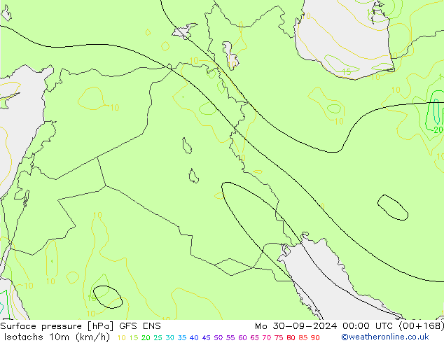 Izotacha (km/godz) GFS ENS pon. 30.09.2024 00 UTC