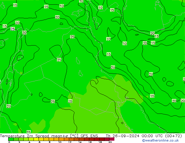 Temperature 2m Spread GFS ENS Th 26.09.2024 00 UTC