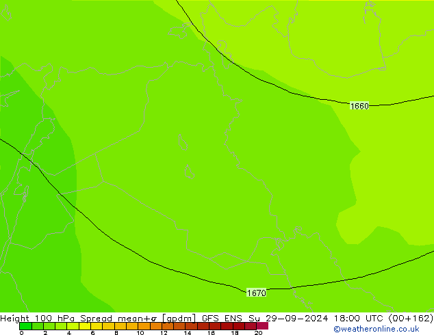 Height 100 hPa Spread GFS ENS dom 29.09.2024 18 UTC