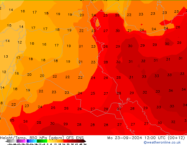 Hoogte/Temp. 850 hPa GFS ENS ma 23.09.2024 12 UTC