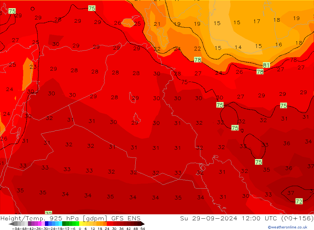 Height/Temp. 925 hPa GFS ENS Su 29.09.2024 12 UTC