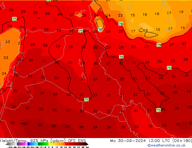 Height/Temp. 925 hPa GFS ENS Mo 30.09.2024 12 UTC