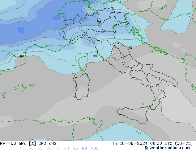 RH 700 hPa GFS ENS Čt 26.09.2024 06 UTC