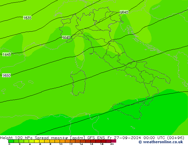 Height 100 hPa Spread GFS ENS  27.09.2024 00 UTC