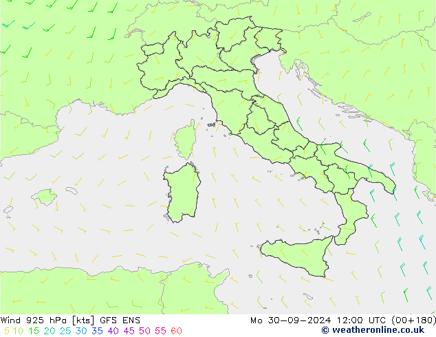 Wind 925 hPa GFS ENS ma 30.09.2024 12 UTC