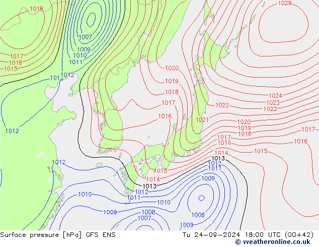 Atmosférický tlak GFS ENS Út 24.09.2024 18 UTC