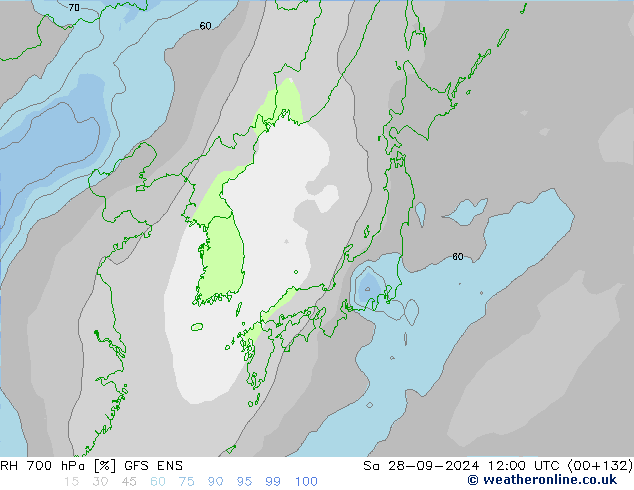 Humidité rel. 700 hPa GFS ENS sam 28.09.2024 12 UTC