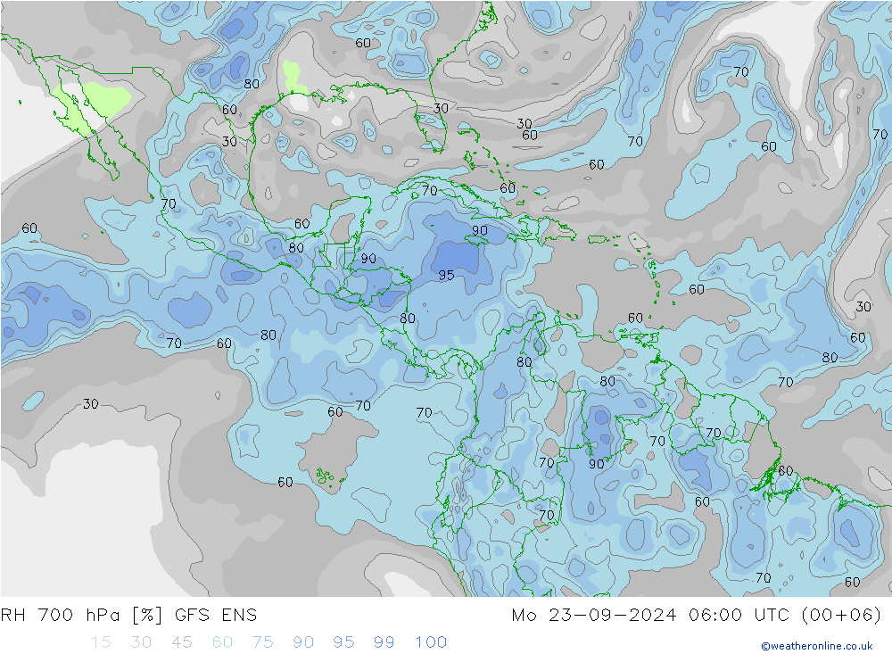 RH 700 hPa GFS ENS Seg 23.09.2024 06 UTC