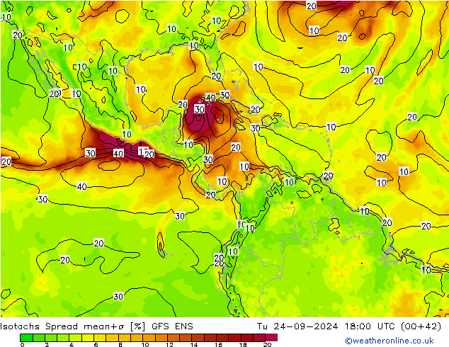 Izotacha Spread GFS ENS wto. 24.09.2024 18 UTC
