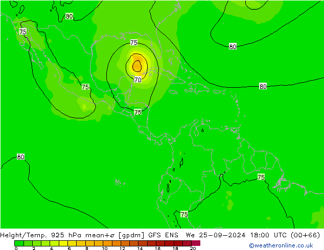 Height/Temp. 925 hPa GFS ENS We 25.09.2024 18 UTC