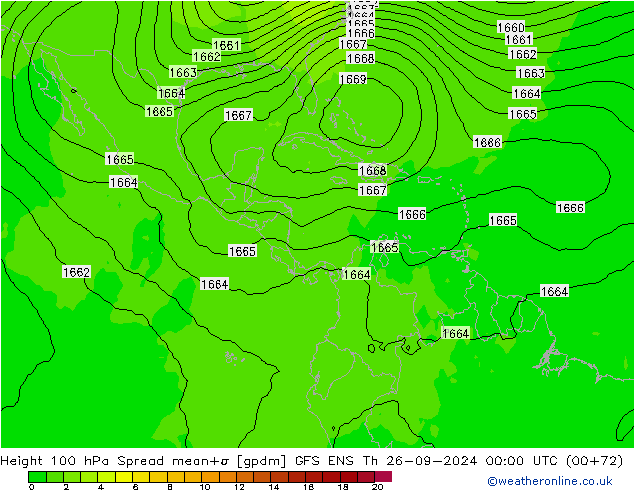 Height 100 гПа Spread GFS ENS чт 26.09.2024 00 UTC