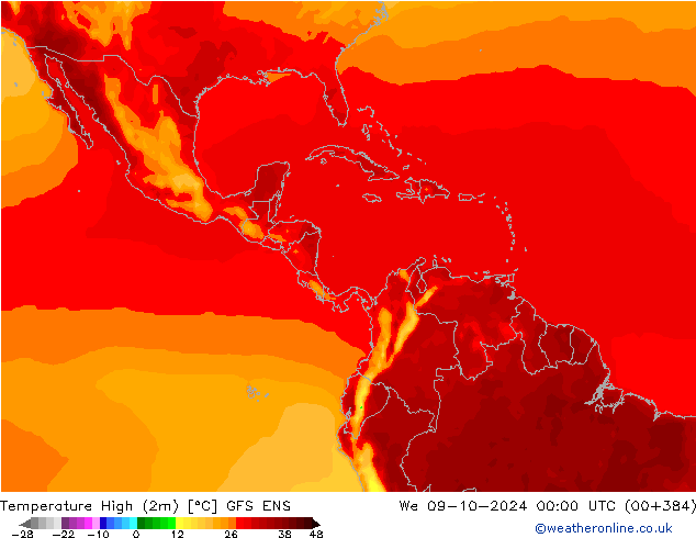 température 2m max GFS ENS mer 09.10.2024 00 UTC