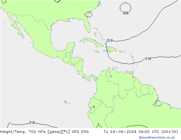 Height/Temp. 700 гПа GFS ENS вт 24.09.2024 06 UTC