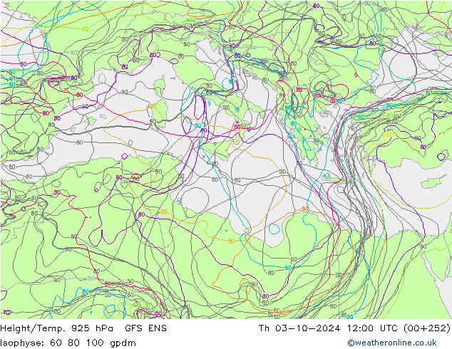 Height/Temp. 925 hPa GFS ENS Th 03.10.2024 12 UTC