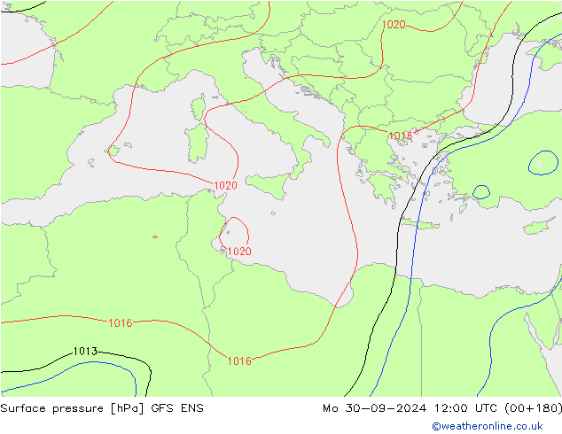 Surface pressure GFS ENS Mo 30.09.2024 12 UTC