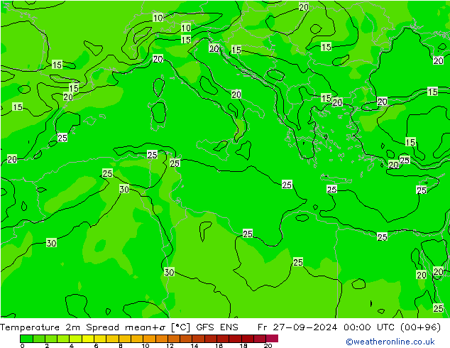 Temperature 2m Spread GFS ENS Fr 27.09.2024 00 UTC