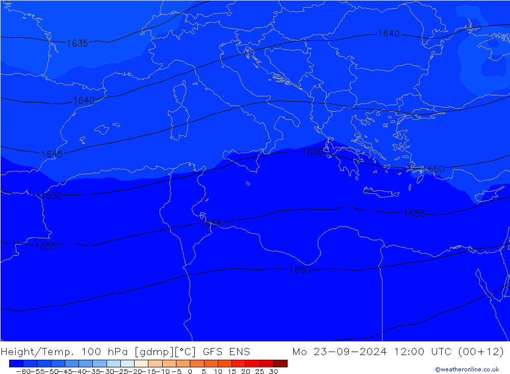 Height/Temp. 100 hPa GFS ENS pon. 23.09.2024 12 UTC