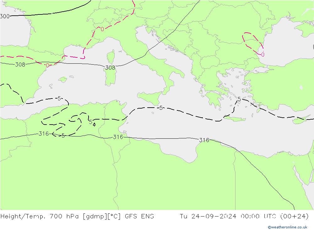 Hoogte/Temp. 700 hPa GFS ENS di 24.09.2024 00 UTC