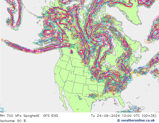 RV 700 hPa Spaghetti GFS ENS di 24.09.2024 12 UTC