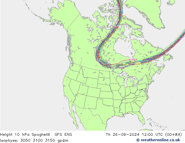 Hoogte 10 hPa Spaghetti GFS ENS do 26.09.2024 12 UTC